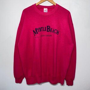 Vintage 1999 90s Myrtle Beach South Carolina Pink Crewneck Pullover Sweater XL